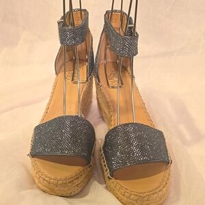 Franco Sarto Silver Clemens  Espadrille Platform Wedge Sandals 8M